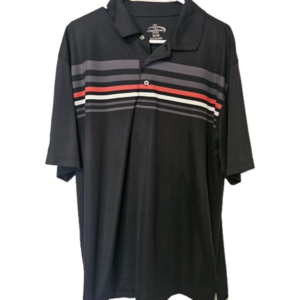 Champions‎ Tour Black Mens XL Striped Polo Shirt EUC